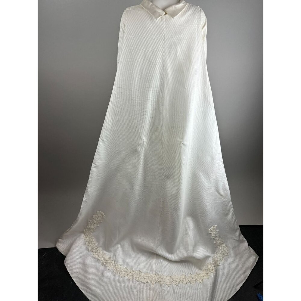 Vintage 1960s Wedding Gown Off White High Neck Renaissance Cape Train Mod Small - Picture 3 of 11